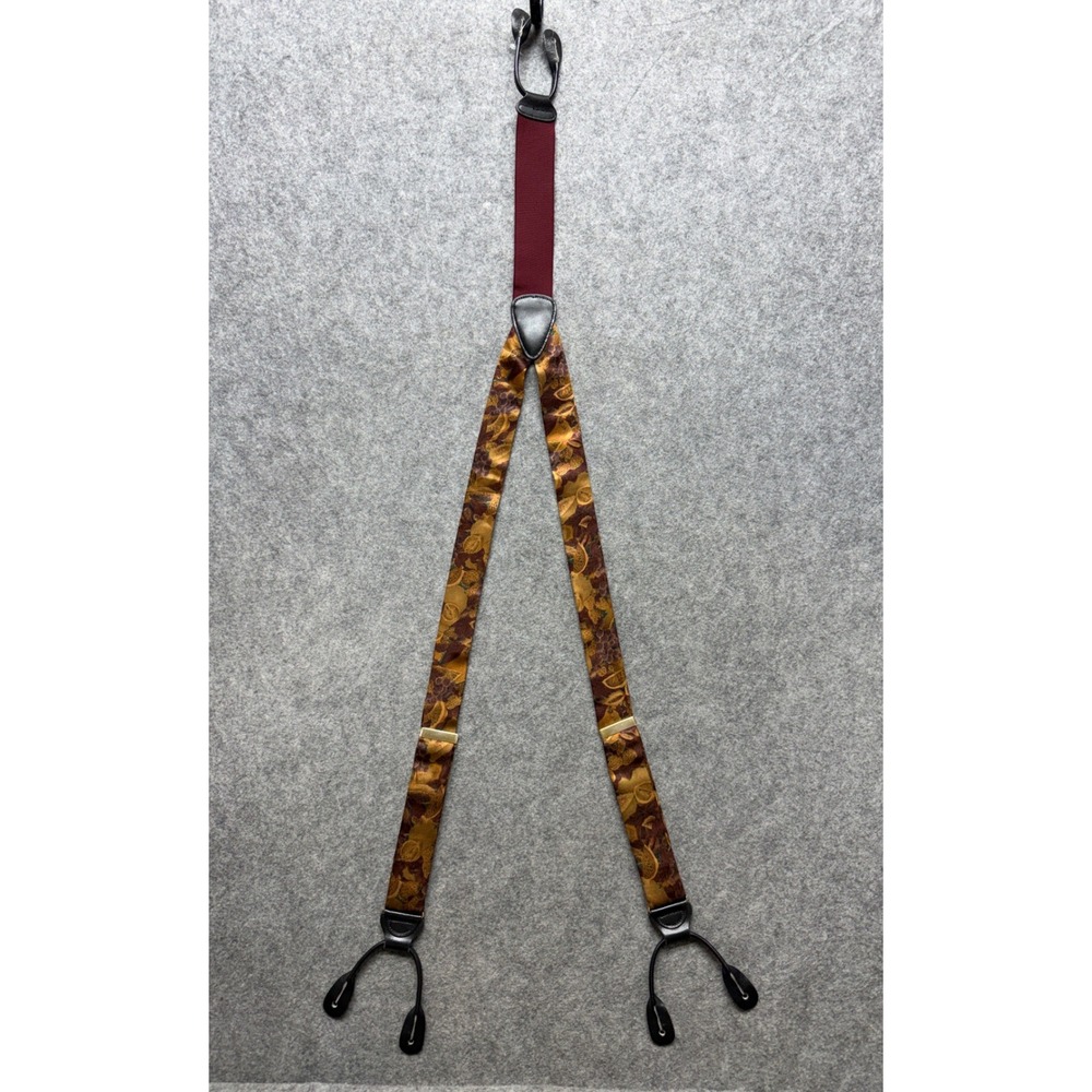 Vintage Trafalgar Suspenders Harvest Fruit Floral Gold Burgundy Button End